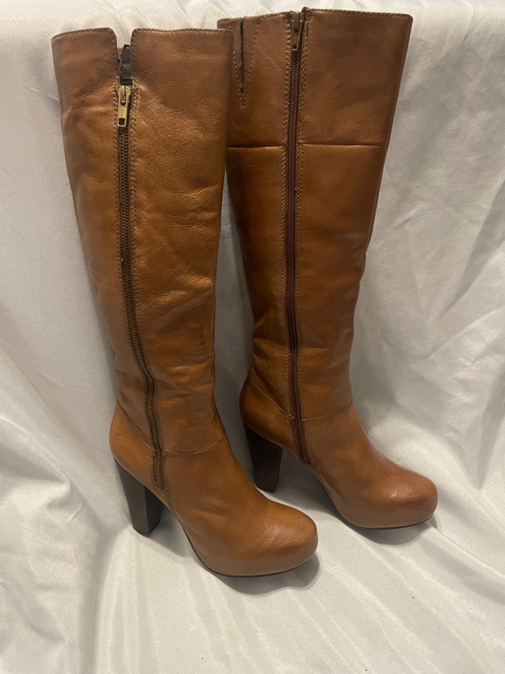 Steve Madden Cognac Brown Tall Leather Zip Boots